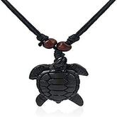Turtle Shape Carved Black Stone 18 Inch Necklace with Pendant