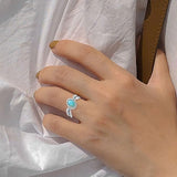 Wholesale Women's Oval Turquoise & Silver Feather Metal Ring - Assorted Sizes