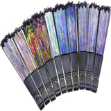 Wholesale Rainbow Design 9" Glitter Lace Cloth Hand Fans - Assorted