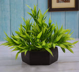 artificial bamboo leaves plant with wood hexagon pot