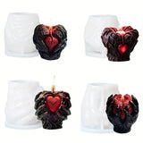 0709BA 3D Halloween Holding Heart Scented Candle Silicone Mold Different Styles Holding Heart Shape Candle Mold Halloween Holiday Decor