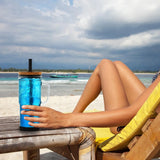 2 Glass Cups with Lids and Straws