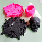 2808BA Large Rose Skull Funeral Candle Holder Mold DIY Cake Handmade Resin Gypsum Silicone Mold Halloween Decorative Accessories