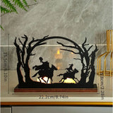 Duplicate Halloween Headless Horseman Statue Wooden Candlestick Artwork Hollow Desk Decor Candle Holder For Halloween Party Decoration