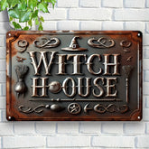 1707BA Vintage Witch House Decorative Iron Sign Plaque, Wall Hanging Vintage Style Decor for Street, Yard, Porch, (7.9 x 11.9 inches)