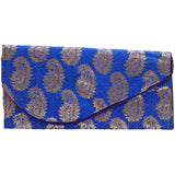 New Blue Envelope Pouch With Golden Embroidery For Women's
