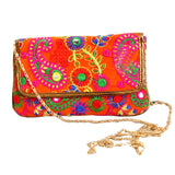 Vibrant Coloured Embroidery Work Purse With Sling For Womwn's