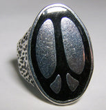 Wholesale LARGE OVAL INLAYED PEACE SIGN SILVER DELUXE BIKER RING (Sold by the piece) *