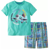 Get Your Little Boy Ready for Adventure with  Little Monster Truck Tee and Dinosaur Shorts Set
