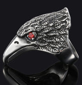 Wholesale EAGLE HEAD W RED CRYSTAL EYES STAINLESS STEEL BIKER RING ( sold by the piece )