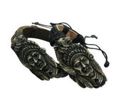 Wholesale CARVED NATIVE MAN WITH WOLF  LEATHER BRACELET