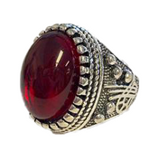 Wholesale Ruby red stone engraved metal biker ring (sold by the piece)