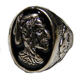 Wholesale INDIAN WARRIOR WITH BUFFALO SIDES SILVER DELUXE BIKER RING (Sold by the piece) **- CLOSEOUT AS LOW AS $ 2.95 EA
