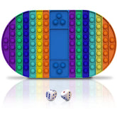 Rainbow Chess board with round edge and 2 dices on front pop it fidget toys