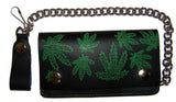 Wholesale MULTIPLE POT LEAVES MARIJUANA 6 INCH BIKER / TRUCKER LEATHER WALLET WITH CHAIN (Sold by the piece)