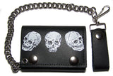 Wholesale Triple Skull Trifold Leather Wallet ith Chain