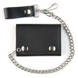 Wholesale Genuine Leather Plain Black Trifold Wallets With Chain