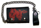 Wholesale RED CHINESE DRAGON TRIFOLD LEATHER WALLETS WITH CHAIN (Sold by the piece)