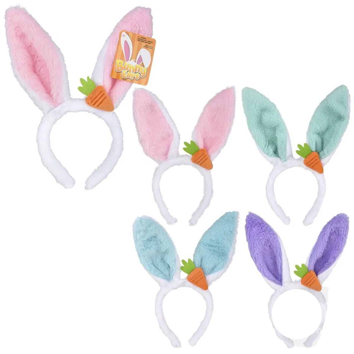 Plush Bunny Ears With Carrot For Kids In Bulk- Assorted