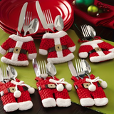 CF-136pcs Christmas Santa Suit Canvas Cutlery Holder Set - Festive Tableware Organizer With Silverware Bag Decorations - Holiday Home Kitchen Table Decorations For Christmas Party