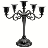 0207ba Elegant Vintage Black Candelabra with Lacquered Finish – Versatile Five-Head Candlestick for Weddings, Home Ambience & Family Events