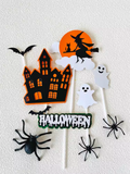 2907BA Three-Dimensional Black Spider Ghost Bat Halloween Party Decoration Witch Acrylic Insertion Spider Web Cake Plug-in