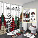 CF-144pcs Christmas tree shower curtain decoration, beautiful housewarming gift, modern home decoration shower curtain set, waterproof shower curtain and toilet floor mat three piece set with 12 shower curtain hooks