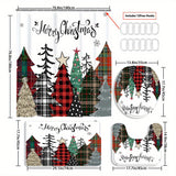 CF-144pcs Christmas tree shower curtain decoration, beautiful housewarming gift, modern home decoration shower curtain set, waterproof shower curtain and toilet floor mat three piece set with 12 shower curtain hooks