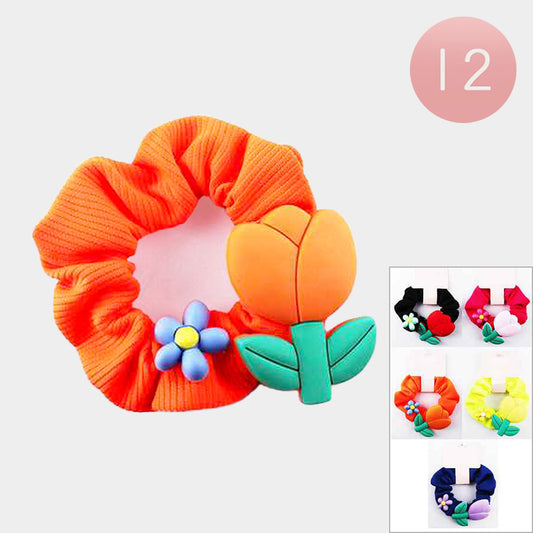 Tulip Flower Accented Scrunchies Hair Bands (Sold by DZ=$29.88)
