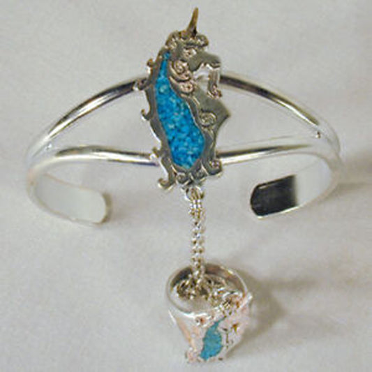 Wholesale New Fancy Unicorn Cuff Bracelet with Ring on Chain ( Sold By Piece)