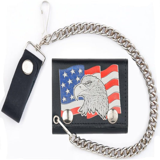 Wholesale USA Patriot Eagle American Flag Chain Leather Wallet (Sold by the piece)