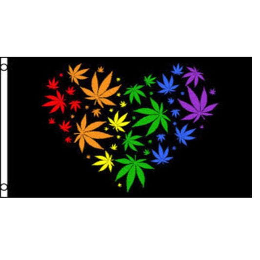 Rainbow Leaf Love Heart 3x5 Feet Flag Banner- MOQ 1 ( sold by the piece )