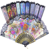 Wholesale Rainbow Design 9" Glitter Lace Cloth Hand Fans - Assorted (Sold by DZ)