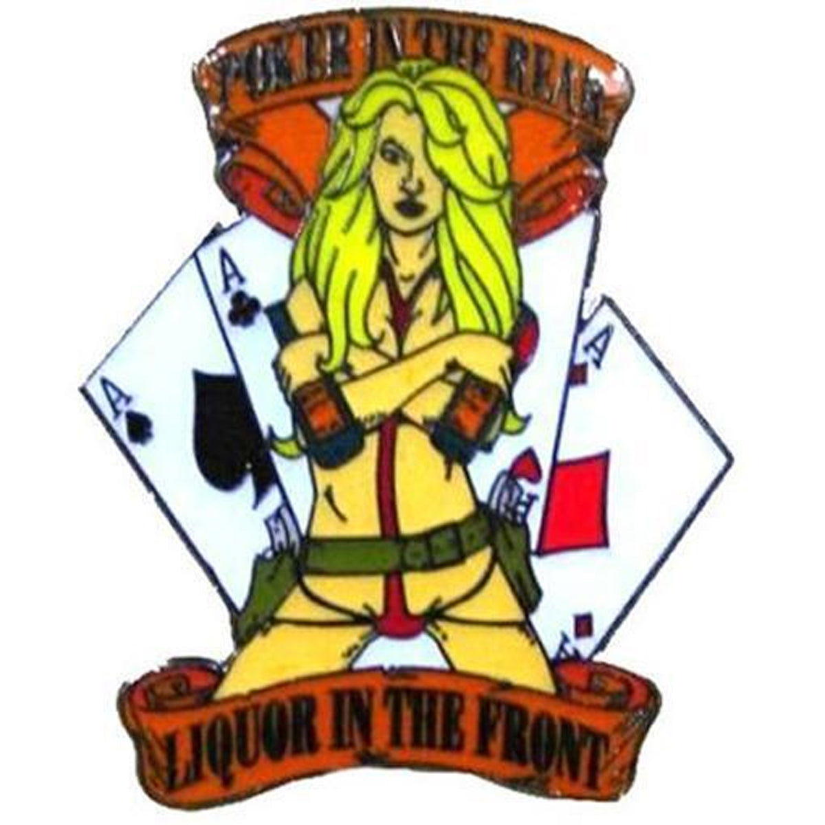 Wholesale Sexy Girl with Liquor Bottles Poker in the Front Hat / Jacket Pin (Sold by the dozen)