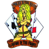 Wholesale Sexy Girl with Liquor Bottles Poker in the Front Hat / Jacket Pin (Sold by the dozen)