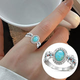 Wholesale Women's Oval Turquoise & Silver Feather Metal Ring - Assorted Sizes