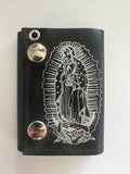 Guadalupe Mary Trifold Leather Wallets with Chain- Red & Silver Color