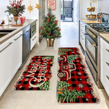 CF-82-Piece Christmas Kitchen Rug Set - Vibrant Red Truck and Buffalo Plaid Non-Slip Washable Polyester Holiday Mats for Home and Bathroom Interior Decor with Easy Cleaning and Durable Construction (40x60cm & 40x120cm)