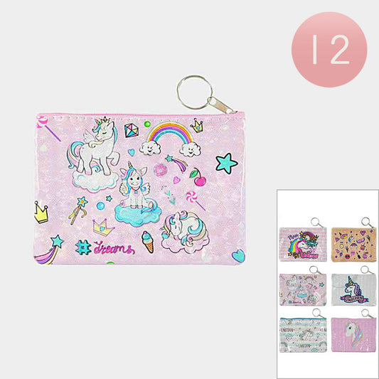 Unicorn Print Mini Pouch Bags (1 Dozen=$23.99)