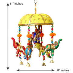 Multicolor Handcrafted Decorative Five Elephant Wall & Home Décor Hanging & Ringing Bell For Home Décor