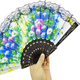 Wholesale Rainbow Design 9" Glitter Lace Cloth Hand Fans - Assorted (Sold by DZ)