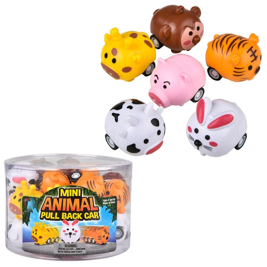 1.5" Mini Animal Pull Back Car | Assorted (24 Pieces = $11.49)