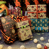 0207ba 6-Piece Halloween Gift Wrap Set - Pumpkin, Ghost, Castle, Potion, Skull & Broom Patterns | Premium Wrapping Paper For Spooky Party Decorations