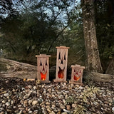 0207ba Handcrafted Wooden Ghost Lantern Set - Flame Light Decor for Halloween, Christmas, Easter, Thanksgiving - Natural Log Construction, Flameless, No Electricity Needed, Seasonal Yard Accents (Set of 3)