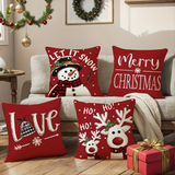 CF-24pcs Merry Christmas Reindeer Throw Pillow Covers, 18in*18in, Buffalo Plaid Print, Winter Holiday Farmhouse Home Decor, For Porch Patio Couch Sofa Living Room Outdoor, Set Of 4, Without Pillow Inserts