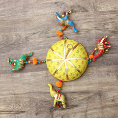 Multicolor Handcrafted Decorative Five Elephant Wall & Home Décor Hanging & Ringing Bell For Home Décor