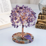 2808BA Amethyst Healing Crystals Stones Tree Wire Wrapped on Natural Agate Slice Base Home Desk Living Room Crystal Decor Mini Sized