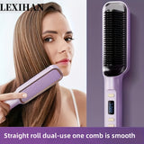 110V/220V Preheated Hair Straightening Comb - Effortless, Gentle, and Fast Styling for Curved Hairstyles, Smooth and Silky Hair, with US Plug and Power Supply
