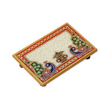 Peacock & Kalash Designed Rectangle Shape Marble Pooja Chowki