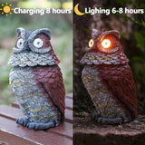 0207ba Resin Cartoon Owl Statue Outdoor Decor with Solar-Powered Glowing Eyes, Rotating Head, Ideal for Garden, Patio, Porch, Lawn, Festive Gifts for Christmas, Halloween, Hanukkah, Thanksgiving, Father's Day
